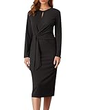 GRACE KARIN Damen Midi Etuikleider Elegant Festliche Kleider Rockabilly Herbst Party Cocktail Business Kleider Schwarz XL