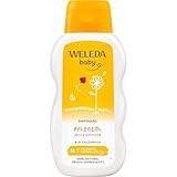 WELEDA Bio Baby Calendula Pflegeöl parfümfrei - veganes Naturkosmetik Babyöl mit Sesamöl zur Pflege & Massage von Babys. Körperöl zum Schutz vor Hautreizungen, Wundwerden & trockener Haut (1x200ml)