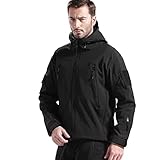 FREE SOLDIER Herren Winterjacke Military Softshell Jacken Outdoor Fleecefutter Winddichte Wasserdichte Jacke mit Kapuze Warme Taktische Jacken mit Mehreren Taschen für Jagdausflüge (Schwarz,XL)