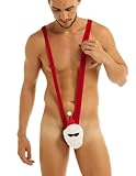 ROSVAJFY Herren Sexy Weihnachts Unterwäsche Rotem Samt Mankini Borat Weihnachtsmann Kostüm V-Sling Stretch Bodysuit Cosplay Tanga Reizwäsche Lustiger Badeanzug Männer Festliches Outfit