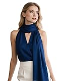 LA FERANI Damen Seidenschal 100% Seide Halstuch Seidentuch 180x90cm Uni Farbe für Anzug formelle Anlässe Stola Business Style Geschenk für Sie (Dunkel Blau)
