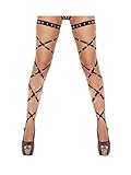 Flayem Glänzende Strumpfbänder Beinwickel Sexy Kristallschwarzes elastisches Strumpfband Raves Cross Bandage Music Festival Kostüm für Frauen