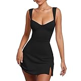 ZKZFCAI Damen Sexy Kleid Bodycon Ohne Ärmel Minikleid Bodycon Partykleid Elegant Bleistiftkleid Cocktailkleid Spaghettiträger Sommerkleid Club Oberteile（Schwarz L）