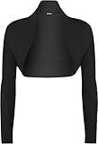 WearAll - Damen Übergröße Einfarbig Langarm Bolero Jäckchen Top - Schwarz - 48-50