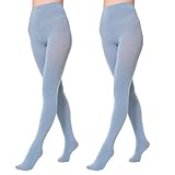 EVERSWE 2 Pairs Women's Microfiber Opaque Tights (S-M, Spring Lake)