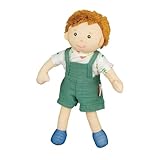 Heless 508 - Stoffpuppe Junge Fred mit grüner Latzhose und Shirt zum An- und Ausziehen, ca. 22 cm große Weichpuppe zum Kuscheln, Spielen und Liebhaben