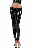 MISS NOIR Damen Wetlook Sexy Leggings S-3XL Lack-Optik Niedrige Taille 4-Wege-Reißverschluss Clubwear Party, Schwarz (IN505571-BK), L