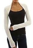 krautwear Damen Bolero Langarm Stola Bolerojacke Hochzeit Festlich Einfarbig schwarz grau rosa Navy (Creme)