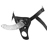 Verstellbarer Strap-on Dildos, Transparent Umschnall Dildo Sexspielzeug mit Starkem Saugnapf, Doppelseitiger Strap-on Harness Lesben Masturbator Umschnallpenis Sexspielzeug für Frauen Manner (Black)