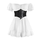 Odizli Piratenkostüm Damen Korsett Piraten Kostüm Frauen Piratenkleid Mittelalter Wikinger Renaissance Viktorianische Kleidung Off Shoulder Kleid Kurz Jumpsuit Karneval Faschingskostüme Weiß-B M