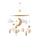 Promise Babe Baby Mobile Holz Schaf Baby Windspiele mit Filzkugeln Holz Stern Mond Baby Mädchen Mobile Babybett Babytisch Wickeltisch Holz Gehäkelt Wolken Mobile Glocke Bett Anhänger Sheep Bed Bell