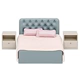 Lundby Schlafzimmer Puppenhaus - Möbelset 6-teilig - Puppenhauszubehör - Möbel - Schlafzimmerset - Doppelbett - Bett - Bettwäsche - Zubehör - ab 3 Jahre - Minipuppen 1:18