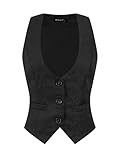 Allegra K Damen Vintage Weste Knopfleiste Steampunk Jacquard Ärmellos Anzugweste Weste, Schwarz , S