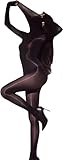 Bommi Fairy Öl Glänzend Bodystocking Catsuit Strumpfhosen Ganzkörperstrümpfe Schimmernder Bodysuit Langarm Babydoll Lingerie (Schwarz)