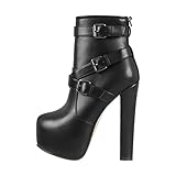 Only maker Damen Plateau Stiefeletten Blockabsatz Warm Gefüttert Ankle Boots Reißverschluss Lederoptik Schwarz 40 EU