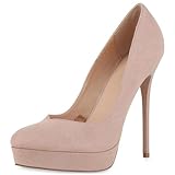 VAN HILL Damen High Heels Stiletto Plateau Vorne Party Schuhe 213677 Nude 40