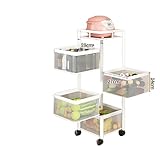 Mehrschichtiges, drehbares Aufbewahrungsregal mit Rollen für Küche, Badezimmer, Wohnzimmer, weiß, 4 Etagen, Regal für Obst, Gemüse, Snacks, Haushaltslösung