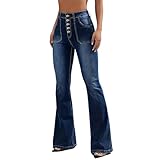 KBOPLEMQ Jeanshose Damen Bootcut Schlaghose,Hohe Taille Skinny Pants Lässige Strecken Flared Bootcut Jeans Vintage Schlagjeans Distressed Cargohosen 90er Flare High Rise Jeans