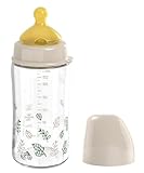 nip Cherry Weithalsflasche Glas, Kirschsauger aus Naturkautschuk/Latex, Anti-Colic Babyflasche, Größe S & M, 240 ml, Braun