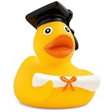 MC-Trend Lustiges Quietscheentchen mit Doktorhut Akademiker Badeente mit Diplom Bestandene Prüfung Geschenk Bachelor Geschenk für Uni oder Universität