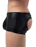 ohyeahlady Sexy Ouvert Slip Mann Dessous Herren Sissy Kleidung für Crossdresser Gay Unterwäsche Erortische Jocksrap Große Größen Reizwäsche Unterhosen Pouch Underwear PU Leder Briefs Schwarz XL