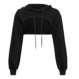 Generisch Hoodie Damen Super Crop Hoodie mit Top Kapuzenpullover Kapuzensweatshirt Kapuzen Langarmshirt mit Tunnelzug Langarm Pulli Rundkragen Cut Outs Shirts Hoodies Locker Casual Oberteil Tops