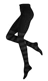 Vincent Creation Warme und Modische Damen Baumwoll Strumpfhose mit Blockstreifen, Strickstrumpfhose gemustert, 46/48 (XL), Schwarz-anthrazit