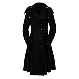 Generisch Wintermantel Damen Lang Wollmantel Warm Elegant Mantel Einfarbig Damen-Mäntel Mit Knöpfen Trenchcoat Winddicht Kapuzenjacke Langarm Winterjacke Dicke Vintage Jacke Winter Jacken Mit Kaputze