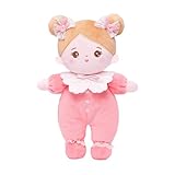 OUOZZZ Baby Puppe, Weiche Stoffpuppe mit Kleidung, Rosa Schleife Mini-Puppe Kuschelpuppe für Kinder ab 3 Monaten - Baby Geschenk zur Geburt Mädchen Jungen, 25cm