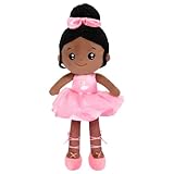 OUOZZZ Baby Puppe, Weiche Stoffpuppe mit Kleidung, Afrikanische Puppe Rosa Ballerina Kuschelpuppe für Kinder ab 3 Monaten - Baby Geschenk zur Geburt Mädchen Jungen, 38cm