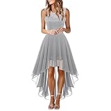 Duohropke Damen Spitzenkleid ärmellos Vorne Kurz Hinten Lang Unregelmäßig Ballkleid Festliche Chiffon Kleider mit Rundhalsausschnitt Neckholder Kleider