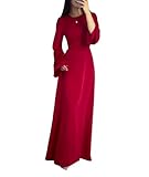 xxxiticat Langes Damen-Slip-Satin-Kleid, langärmelig, Rundhalsausschnitt, Rücken, Schnürung, Bandage, Hochzeit, Party, Maxikleider, Rot/Ausflug, einfarbig (Getaway Solids), XX-Large