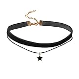 YUGSHNKFC Gotische Doppelschichten Samt Choker Kette Frauen Halskette Sternförmige Anhänger Halskette Modekragen Punkschmuck