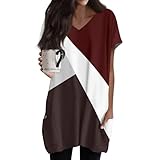 Tunika Damen Sommer Longshirt Damen Lässig Für Leggings Tunika Sommer Große Größen Longshirt Kurzarm Bluse Langarm Oversize Lange Oberteile Für Leggings 906-Rot 3XL