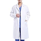 Wafly Unisex Weiß Labrkitel Chemie Baumwolle Schutzkleidung mit knöpfen und Tasche Kittel Damen Herren Langarm Labrkitel Arzt Medizin Medizinische Uniform für Arbeit, Studium, Labor,2XL