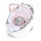 Ingenuity, Babywippe Babyschaukel mit Vibration und 8 Melodien, abnehmbare spielbogen, gepolsterter Kopfstütze, Sicherheitsgurt, Babysitz ,Lautstärkeregler, grau / rosa, ab der Geburt bis 9kg