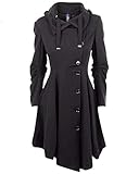AnyuA Damen Herbst Elegant Gothic Mäntel Kleider Trenchcoat Lang Parka mit Asymmetrisch Saum Jacke Windbreaker Schwarz S