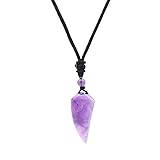 Stein Anhänger, Handgewebte Verstellbare Wachsseil-Mode-Halskette Mit Natürlichem Edelsteinkristall, Dominanter Wolfszahn-Anhänger, Energieschmuck Für Männer Und Frauen, Amethyst