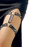 KWJEIULSOQ Strumpfhalter Damen Garter Belt Punk Leder Beinkette Suspender Oberschenkel Ring Harness Gothic Oberschenkelkette für Frauen(Schwarz)