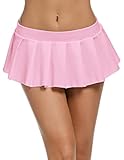 Avidlove Rock Damen Mini Röcke mit Falten Solide Skirts Faltenrock Mädchen Skater Skirt Kurz Minirock Vintage Kleid Elastisch Dessous Babydoll Pink S