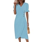 Sommerkleid Damen Knielang Maxikleider Sommer Festliche Kleider Für Outfits Vokuhila Kleid Elegant Festlich Sommer Kleid Hemdblusenkleid Damen Oversize Crossdresser Cocktailkleid Lang (Blau,M)