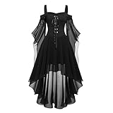 Mittelalter Kleid Damen Renaissance Gothic Retro Kleider Chiffon A-Line Kostüm Victorian Mittelalter Abendkleider mit Trompetenärmel Halloween Ballkleid Fasching Karneval Kostüme