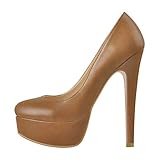 Only maker Plateau Pumps Damen High Heels Stiletto in Lederoptik Cognac 39 EU