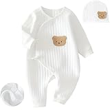 KeCool Baby Bodys Neugeborene Clothes, 100% Baumwolle Weich Langarm Babystrampler Neugeborene mit Hut für Jungen, Verdickt Warm Unisex Strampler Baby Kleidung Neugeborenen Jungen Mädchen 0-1 M