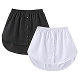 GOOBGS Women's Mini Underskirt Shirt Extensions Lower Skirt Sweep Shirt Extension Skirt with Buttons White-Black Medium