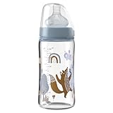 nip – Weithalsflasche Glas | 240ml | Babyflasche mit weichem Silikontrinksauger und Ventil für optimalen Lufteinstrom. Babyflasche aus bruchfestem Glas | Sauglochgröße S, Boy