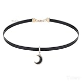 Yolev Choker Schwarz Halskette Damen Leder Goth Halskette Schwarzes Halsband Gothic Choker Halsband Kette mit Mond Anhänger Schmuck Lederkette Damen Mädchen Weihnachten Zubehör