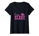 Damen Sissy Slave Süß Lustig BDSM Versaut T-Shirt mit V-Ausschnitt