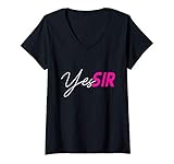 Damen BDSM Submissive Shirts: Yes Sir? T-Shirt mit V-Ausschnitt