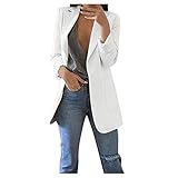 Angebote des Tages Heute, Blazer Damen Elegant Langarm Einfarbig Mantel Jacke Revers Geschäft Büro Anzugjacke Lang mit Tasche Sakko Anzug Business Longblazer Frühling Sommer Trenchcoat